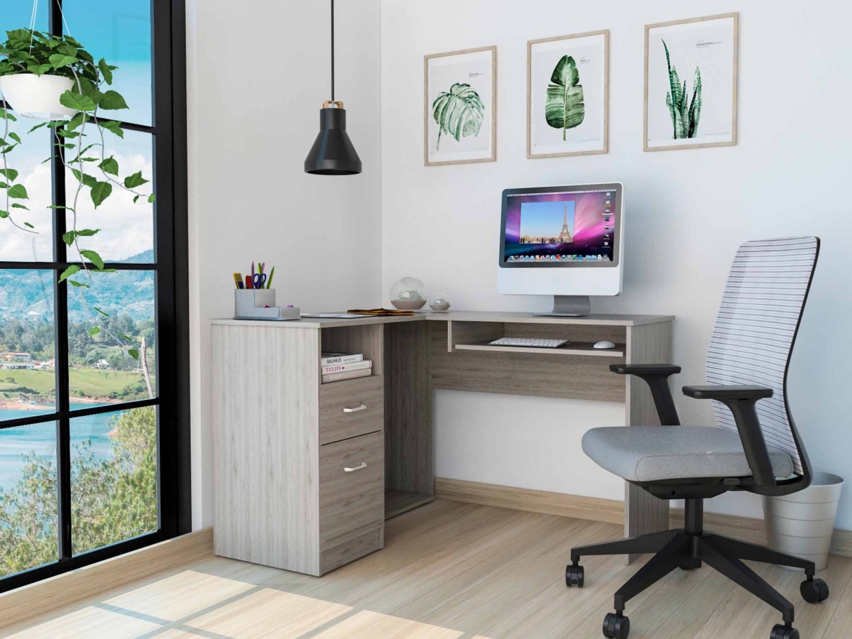 Thorpe L Shaped Computer Desk, Light Gray