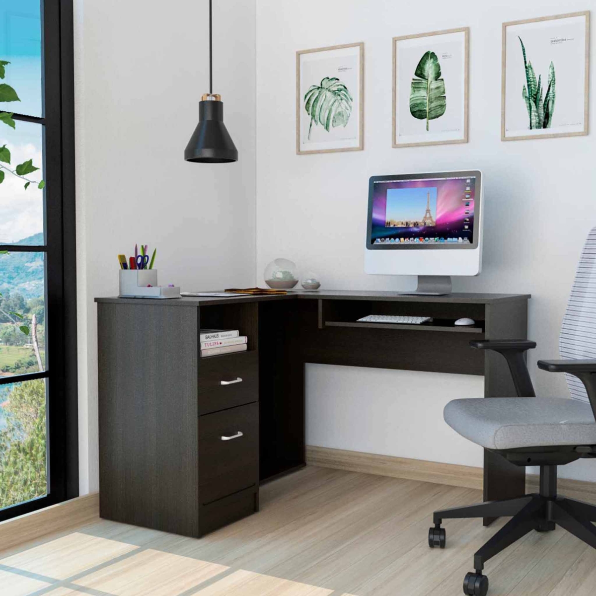 403824 Thorpe Black L Shaped Computer Desk