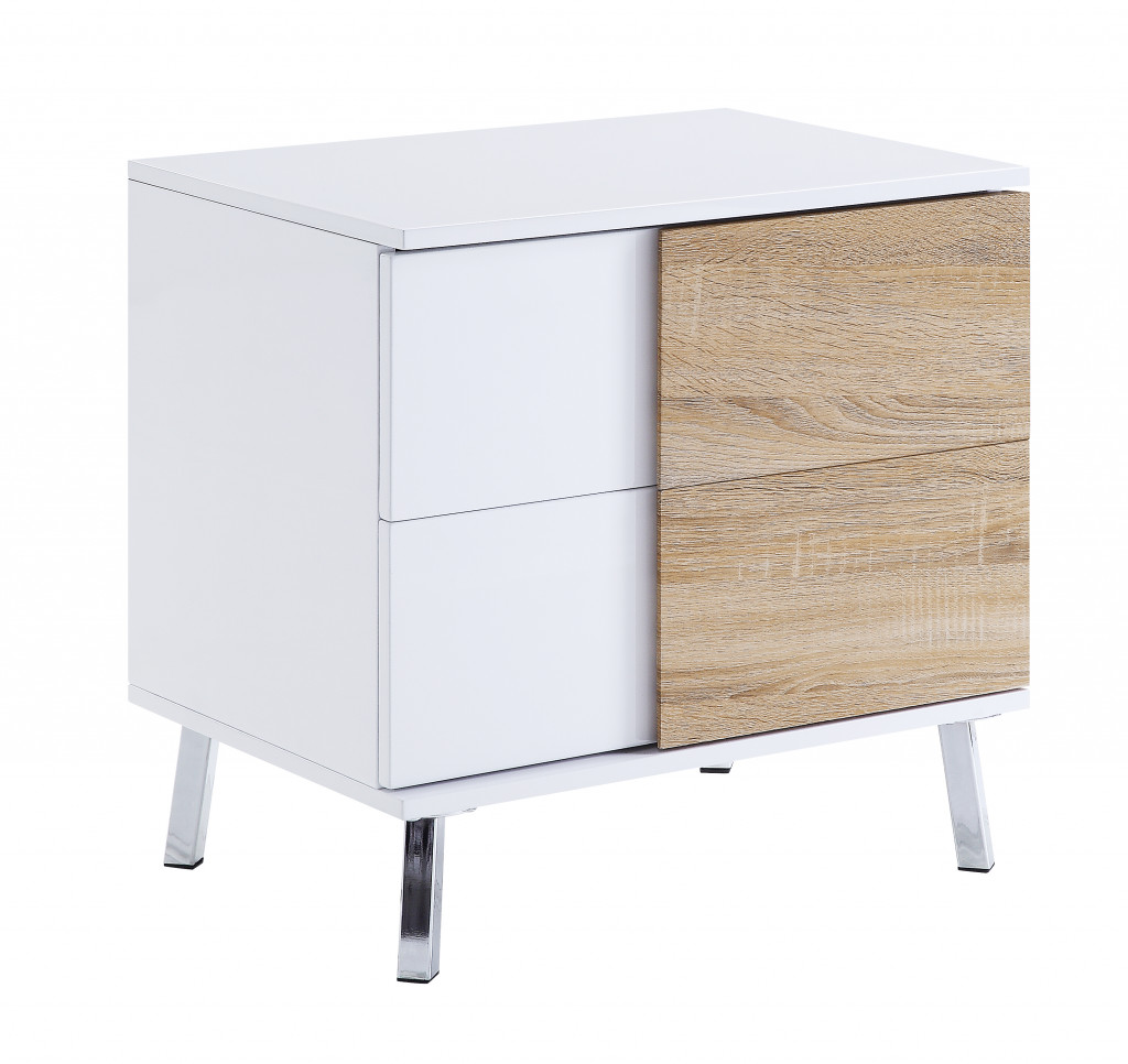 22 in. High Gloss Manufactured Wood Rectangular End Table with Two Drawers, White