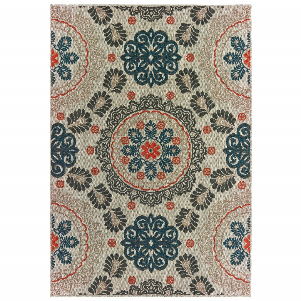 UPC 752561169961 product image for 3 x 5 ft. Floral Indoor Outdoor Rectangle Area Rug - Grey & Blue | upcitemdb.com