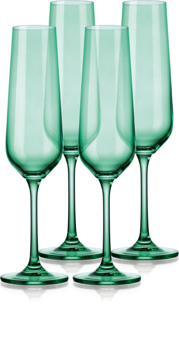 Picture of HomeRoots 485157 Translucent Champagne Flutes Glasses, Pale Green - Set of 4
