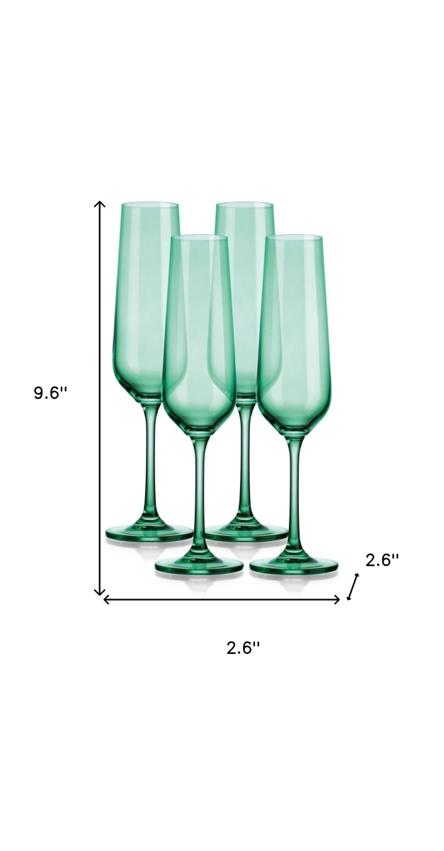 Picture of HomeRoots 485157 Translucent Champagne Flutes Glasses, Pale Green - Set of 4