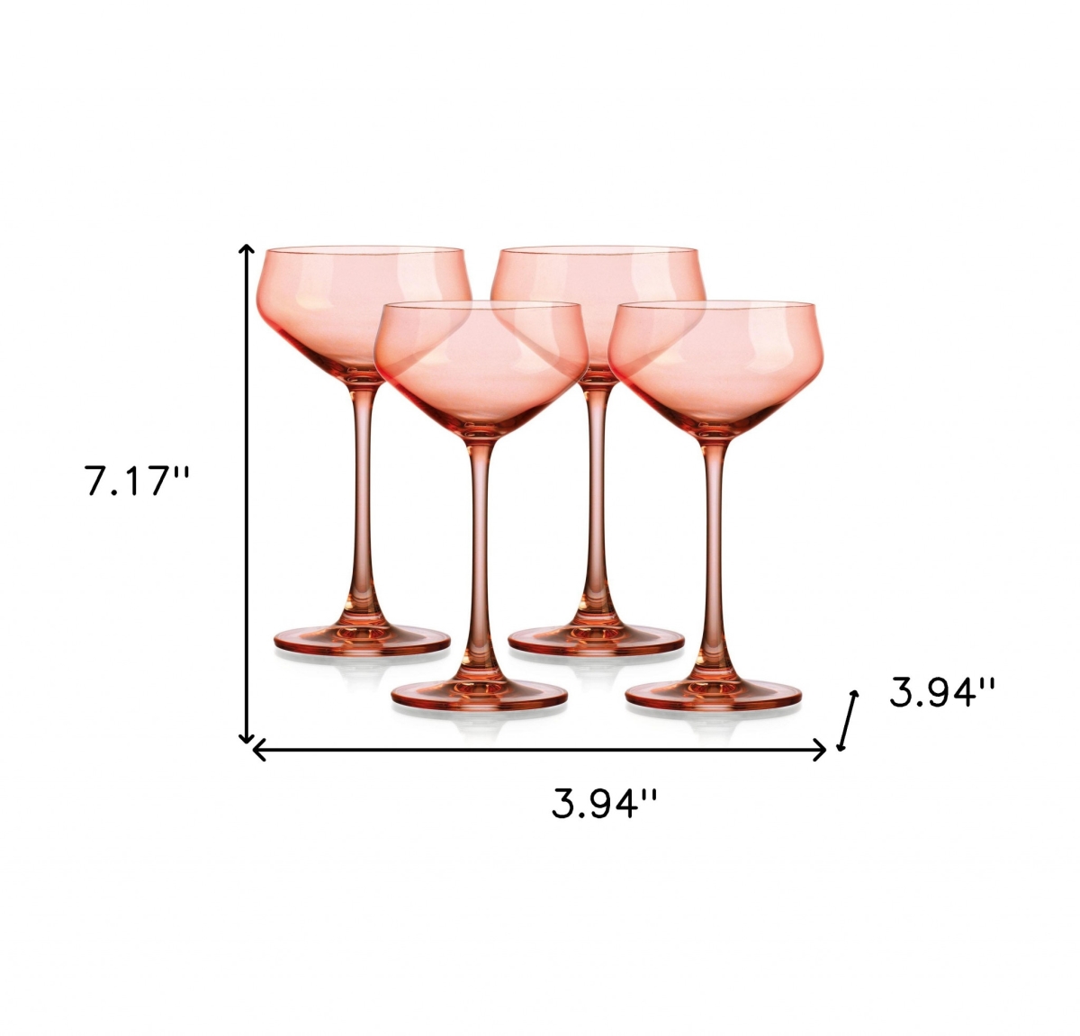Picture of HomeRoots 485962 Translucent Coupe Glasses, Blush Coral - Set of 4