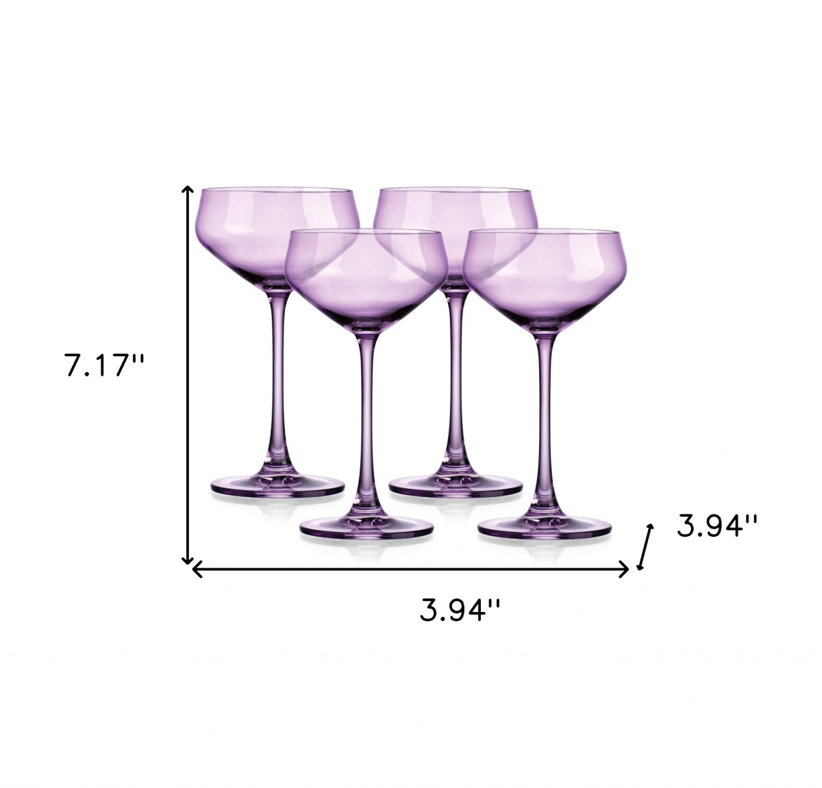 Picture of HomeRoots 485965 Translucent Coupe Glasses, Purple - Set of 4