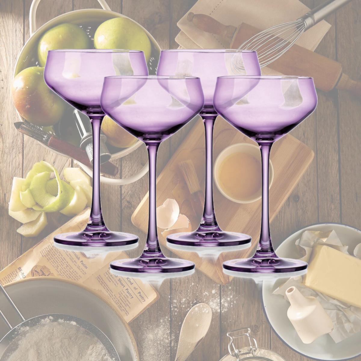 Picture of HomeRoots 485965 Translucent Coupe Glasses, Purple - Set of 4