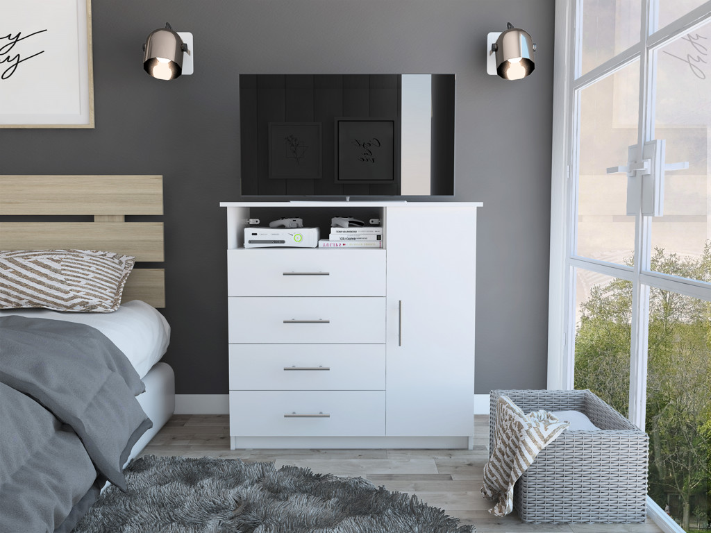 36 in. Manufactured Wood Four Drawer Combo Dresser, White