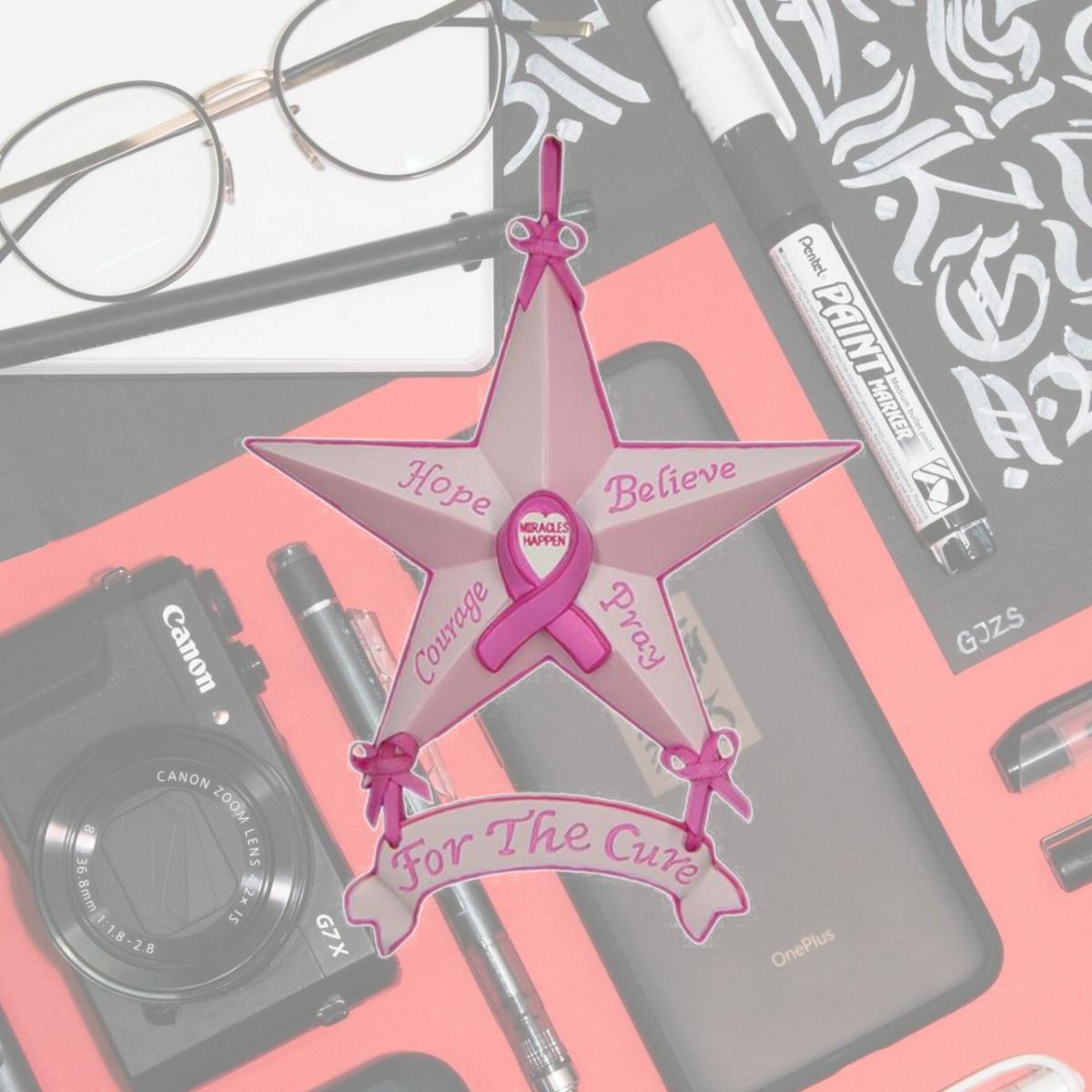 Picture of HomeRoots 415548 Star Shaped Breast Cancer Awareness Christmas Ornaments&#44; Pink & Mauve - Set of 6