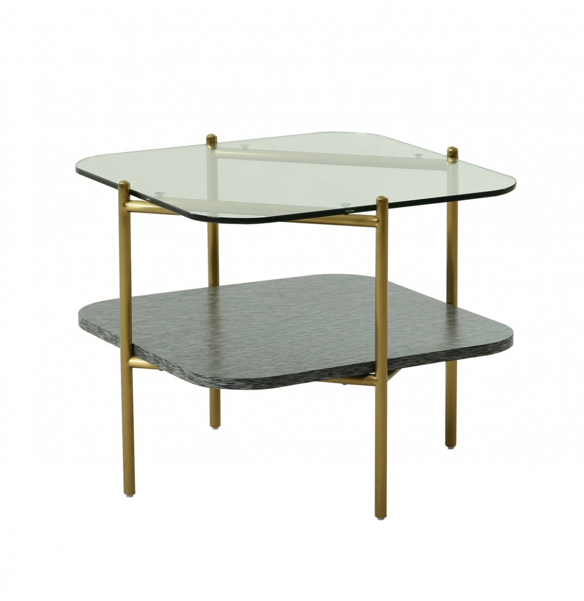 20 in. Glass & Metal Square End Table with Shelf, Gold & Clear