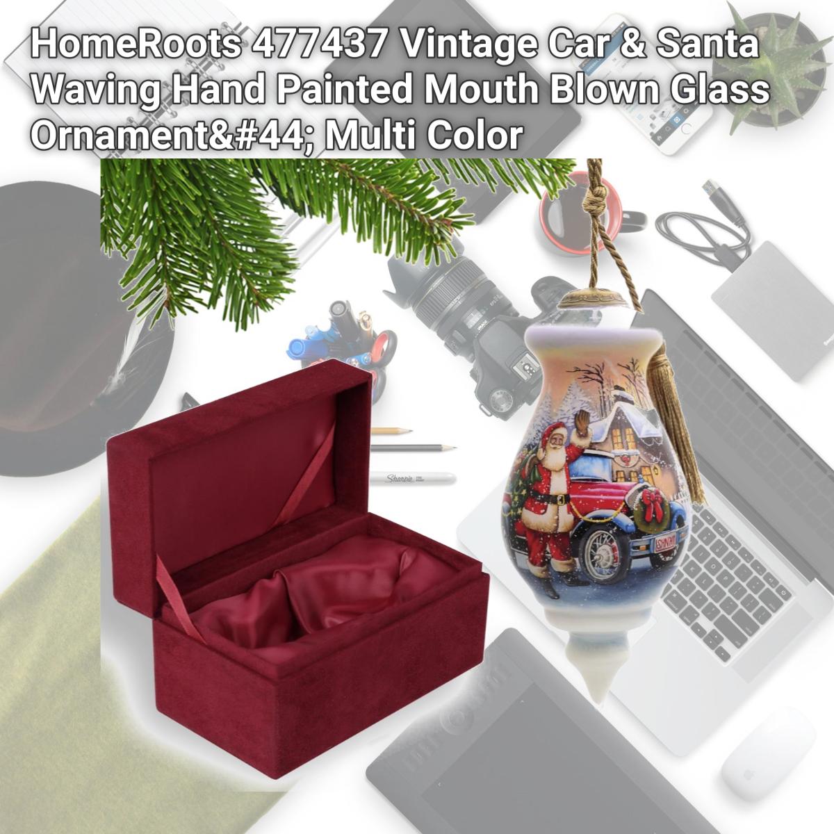 Picture of HomeRoots 477437 Vintage Car & Santa Waving Hand Painted Mouth Blown Glass Ornament&#44; Multi Color