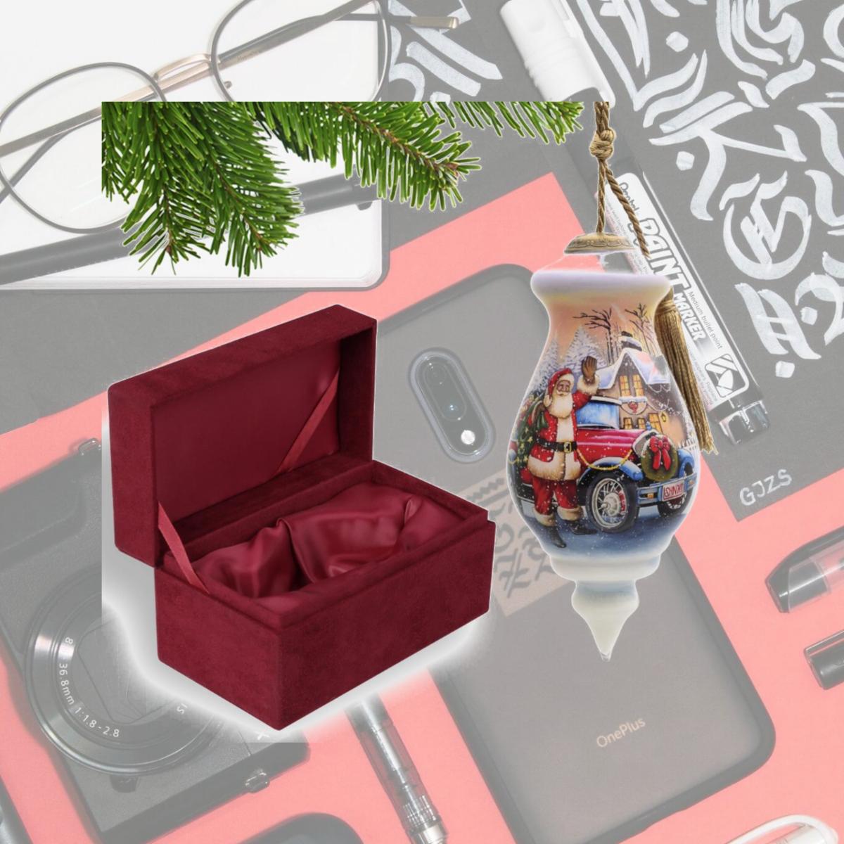 Picture of HomeRoots 477437 Vintage Car & Santa Waving Hand Painted Mouth Blown Glass Ornament&#44; Multi Color