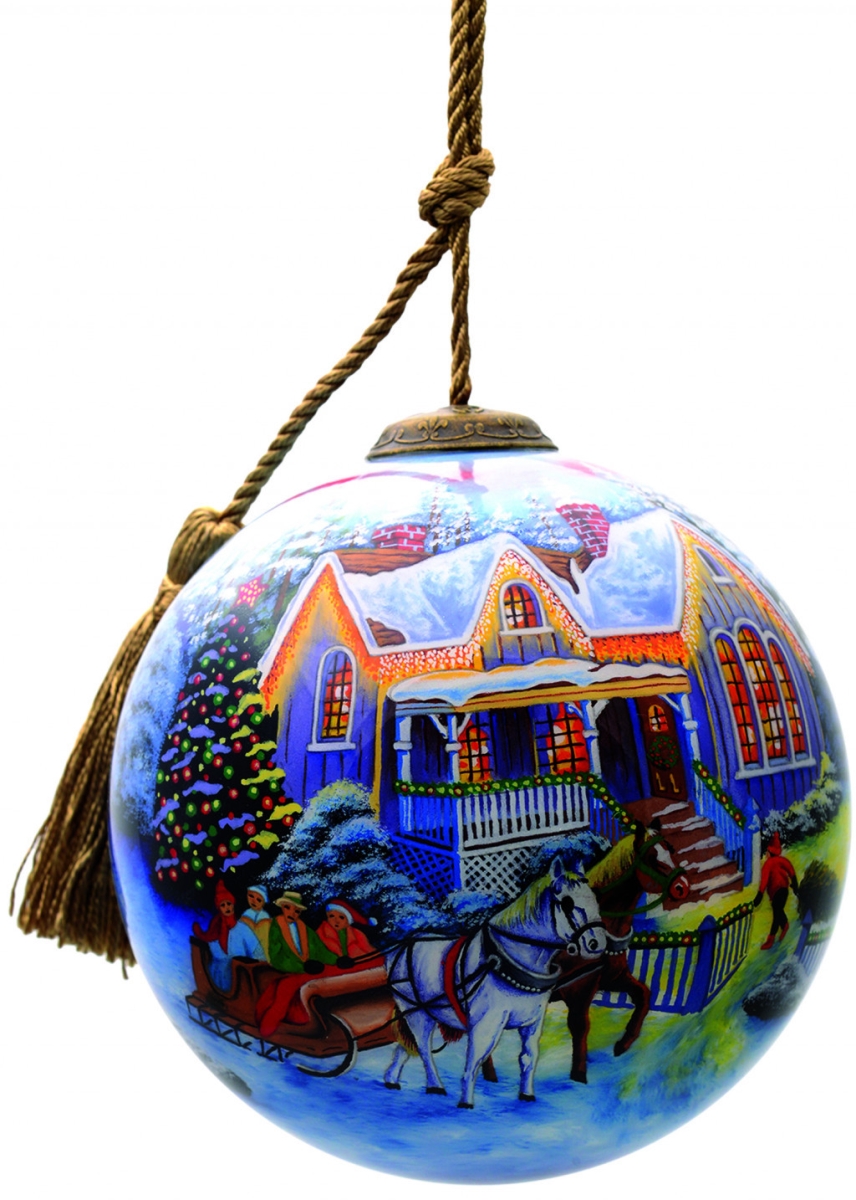 Picture of HomeRoots 477438 Christmas Home & Horse Carriage Hand Painted Mouth Blown Glass Ornament&#44; Multi Color