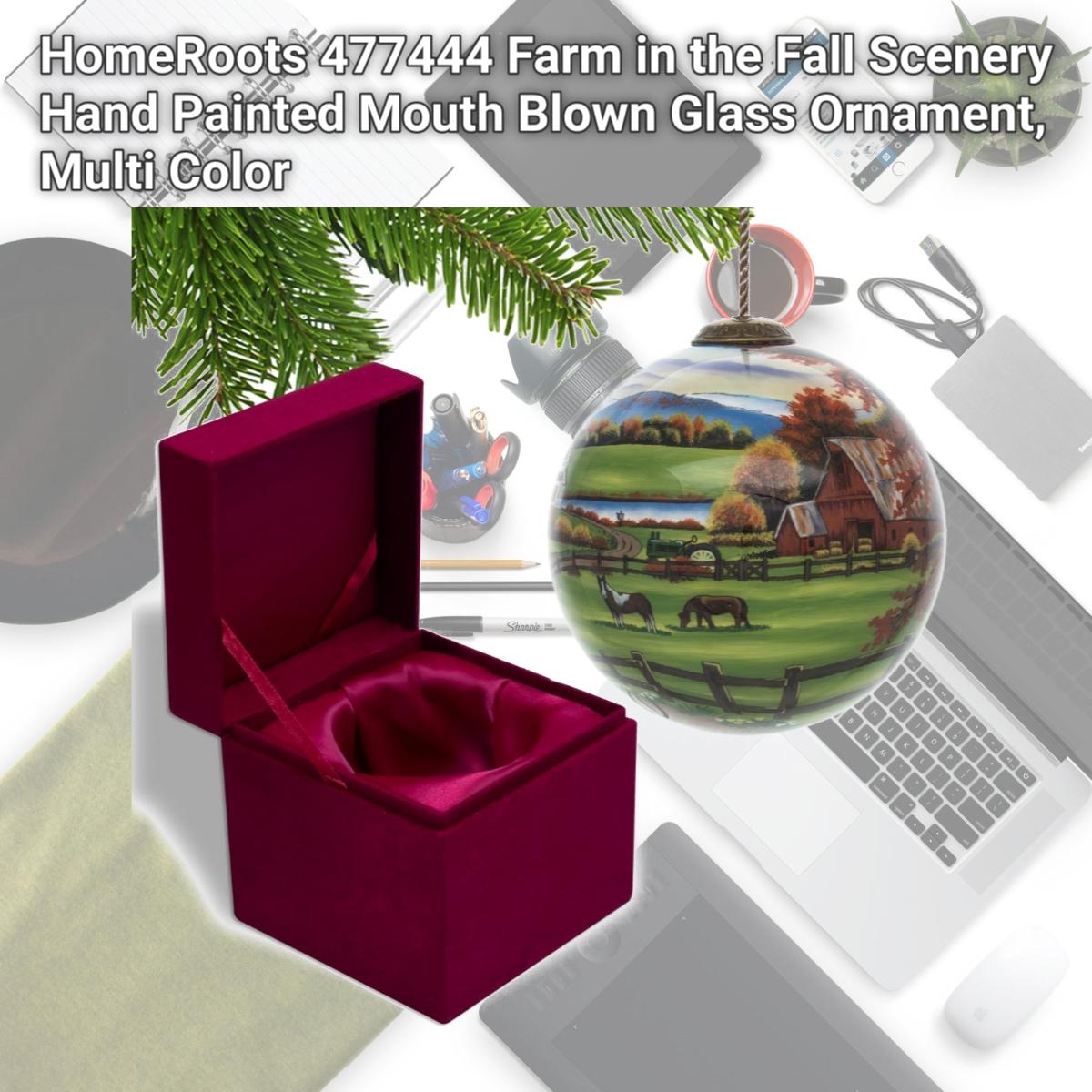 Picture of HomeRoots 477444 Farm in the Fall Scenery Hand Painted Mouth Blown Glass Ornament, Multi Color