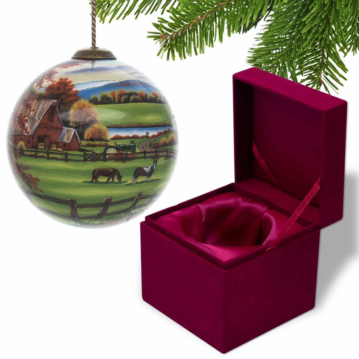 Picture of HomeRoots 477444 Farm in the Fall Scenery Hand Painted Mouth Blown Glass Ornament, Multi Color