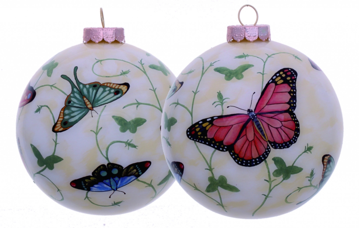 Picture of HomeRoots 477453 Colorful Butterflies Hand Painted Mouth Blown Glass Ornament, Multi Color