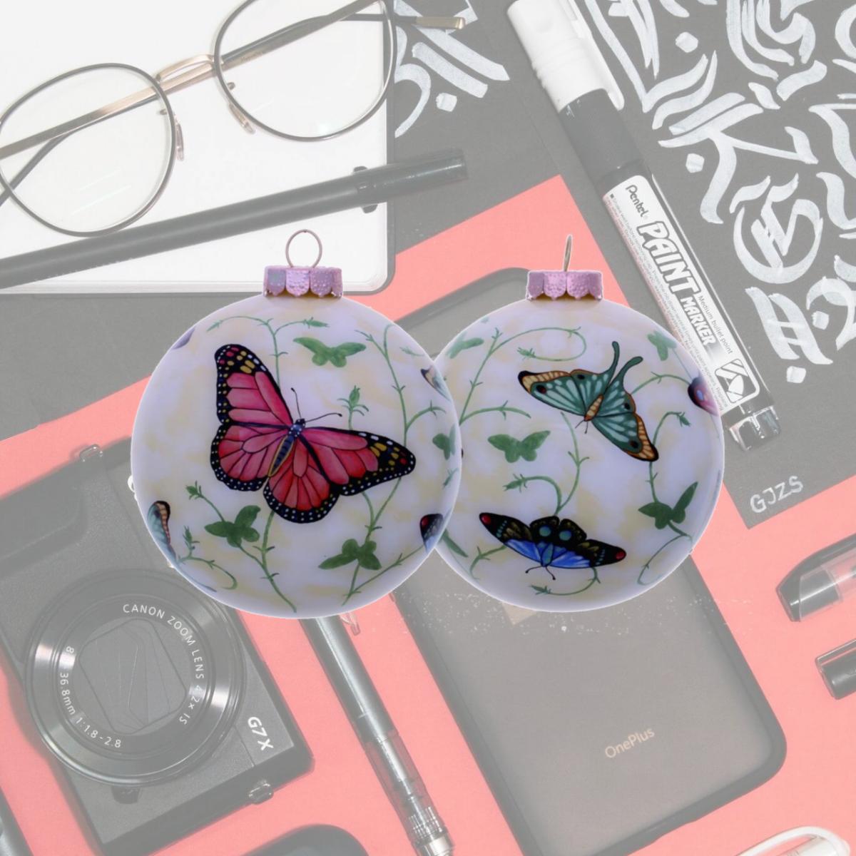 Picture of HomeRoots 477453 Colorful Butterflies Hand Painted Mouth Blown Glass Ornament, Multi Color