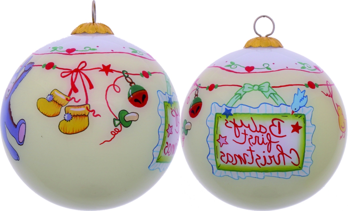 Picture of HomeRoots 477454 Babys First Christmas with Motifs Hand Painted Mouth Blown Glass Ornament, Multi Color