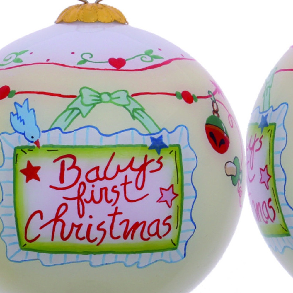 Picture of HomeRoots 477454 Babys First Christmas with Motifs Hand Painted Mouth Blown Glass Ornament, Multi Color