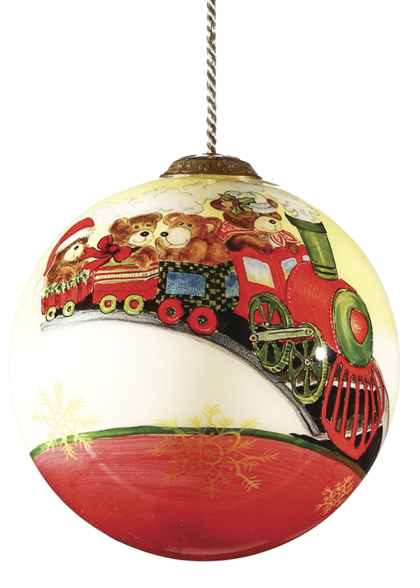 Picture of HomeRoots 477459 Teddy on Toy Train Hand Painted Mouth Blown Glass Ornament, Multi Color