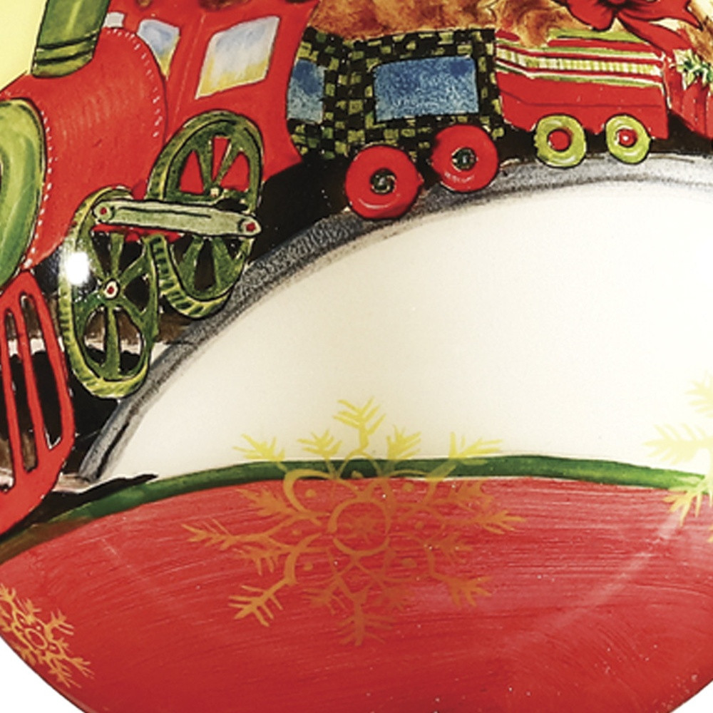 Picture of HomeRoots 477459 Teddy on Toy Train Hand Painted Mouth Blown Glass Ornament, Multi Color