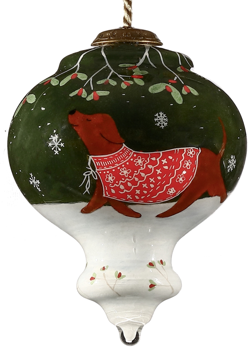 Picture of HomeRoots 477460 Trotting Dog in Comfy Christmas Attire Hand Painted Mouth Blown Glass Ornament, Multi Color