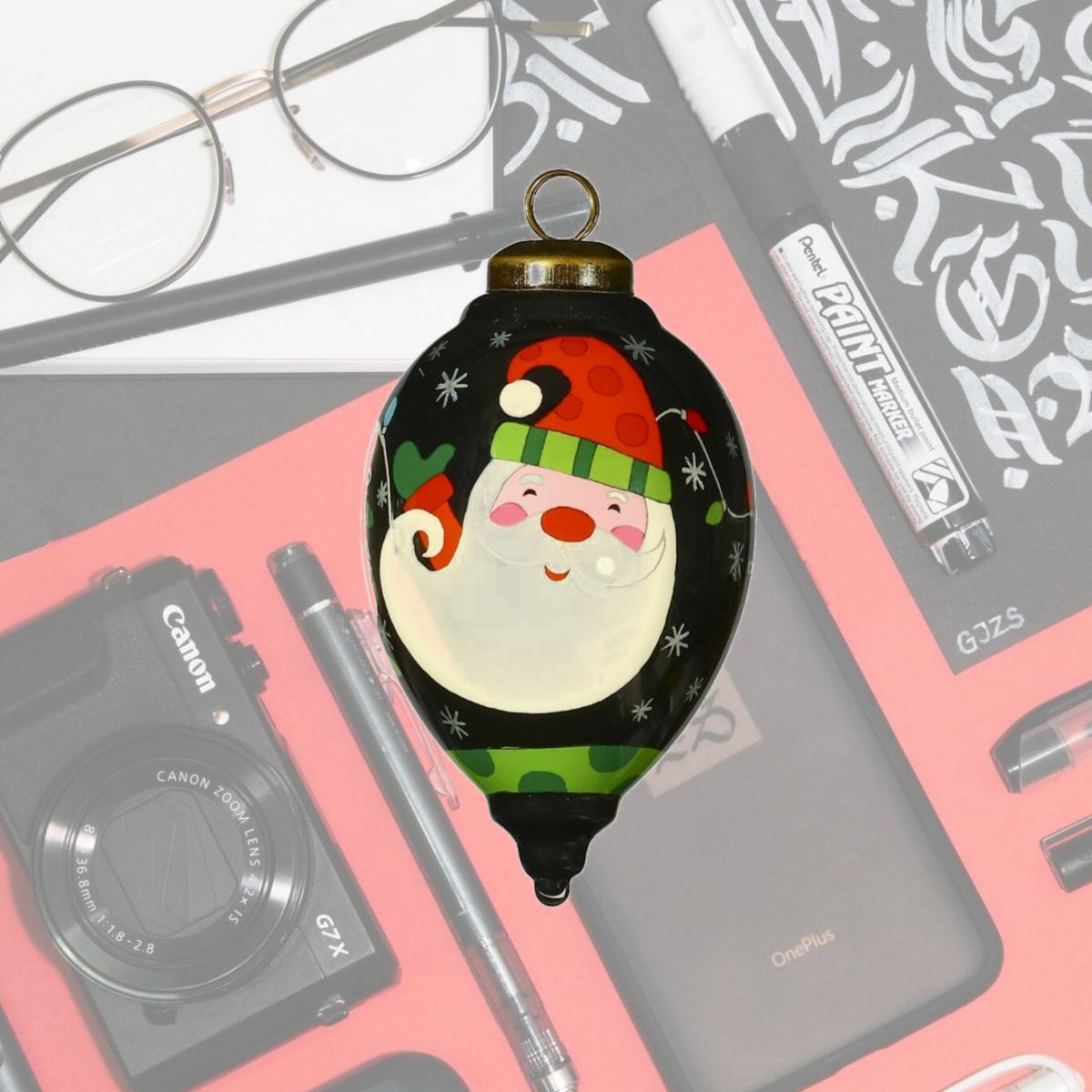 Picture of HomeRoots 477461 Santa in Holiday Lights Hand Painted Mouth Blown Glass Ornament, Multi Color
