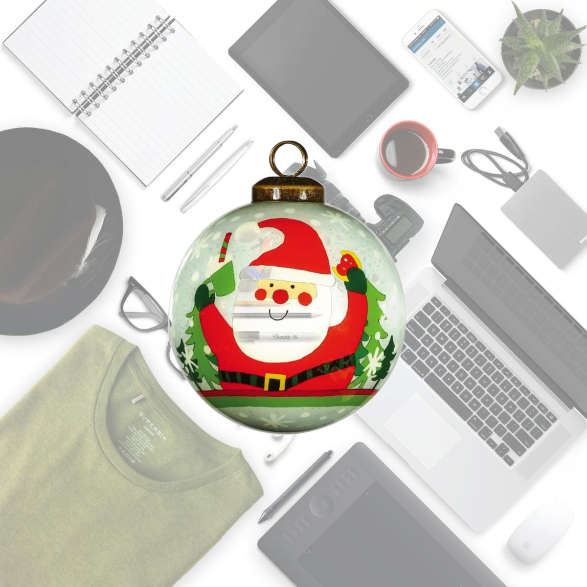 Picture of HomeRoots 477463 Festive Glitter Santa Hand Painted Mouth Blown Glass Ornament, Multi Color