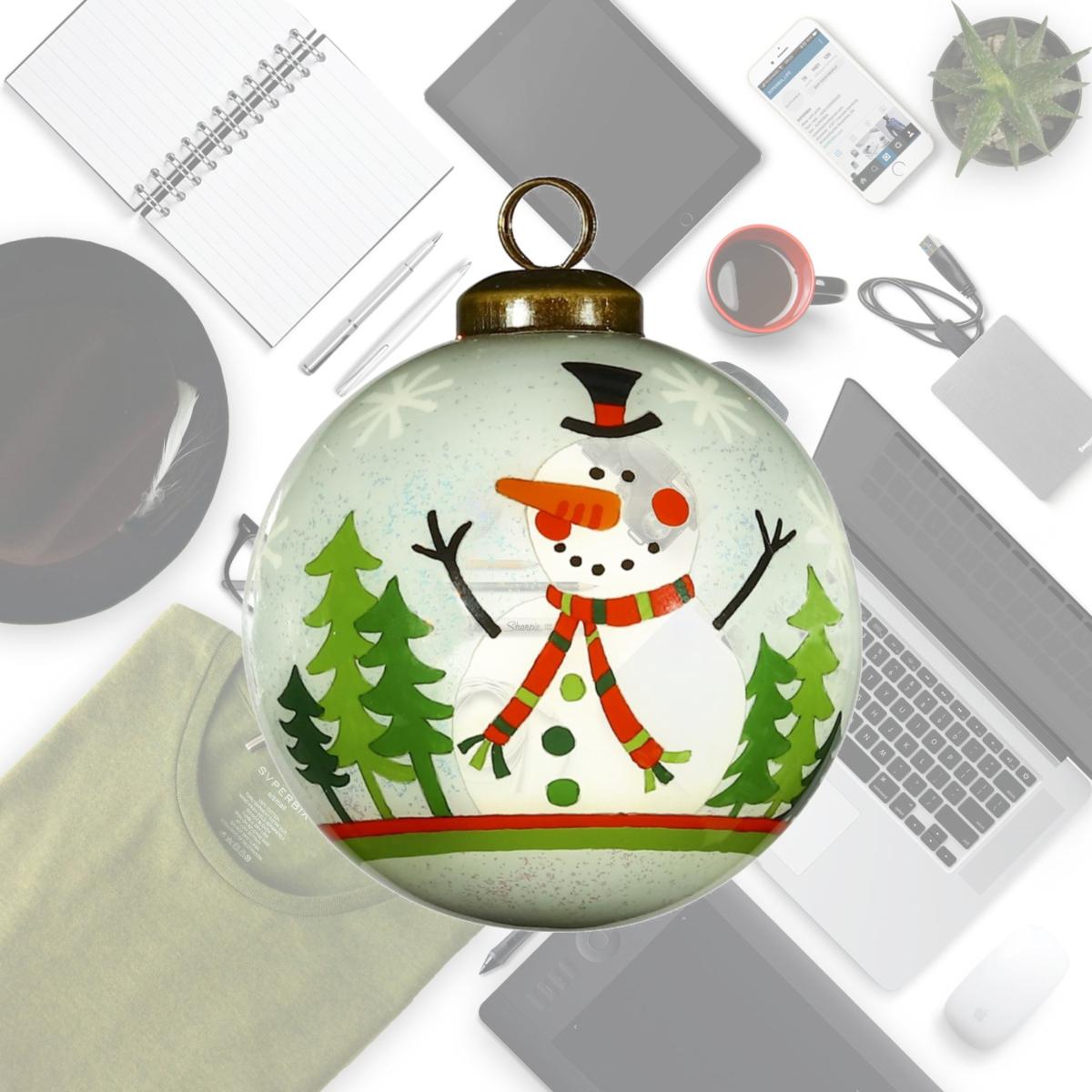 Picture of HomeRoots 477464 Festive Glitter Snowman Hand Painted Mouth Blown Glass Ornament, Multi Color