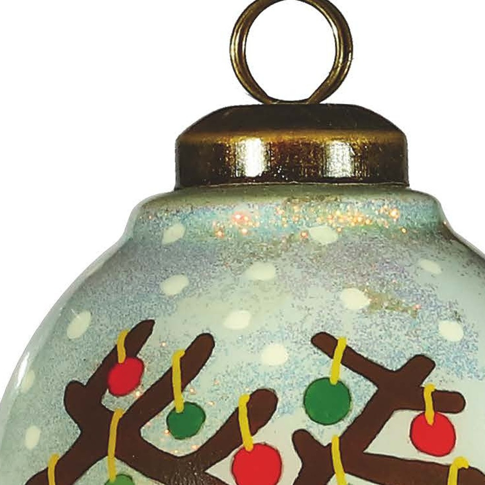 Picture of HomeRoots 477465 Festive Glitter Reindeer with Lights Hand Painted Mouth Blown Glass Ornament, Multi Color