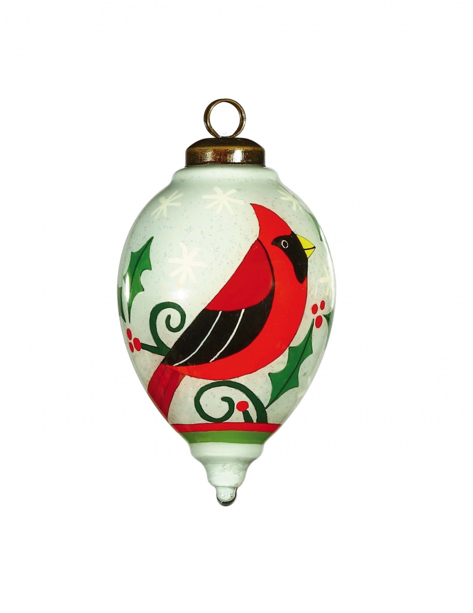 Picture of HomeRoots 477466 Festive Cardinal Hand Painted Mouth Blown Glass Ornament, Glitter Red