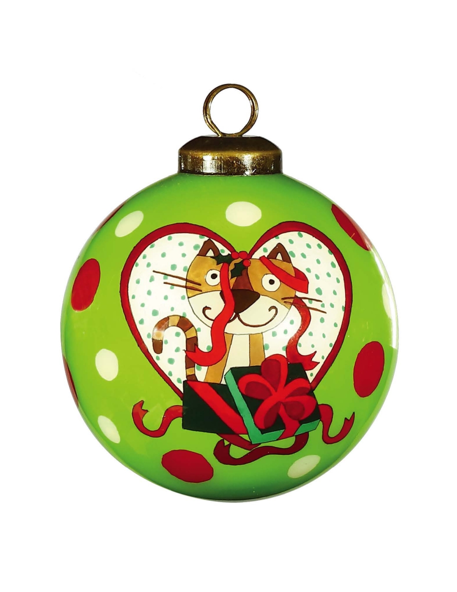 Picture of HomeRoots 477472 Charming Cat in A Heart Hand Painted Mouth Blown Glass Ornament, Multi Color