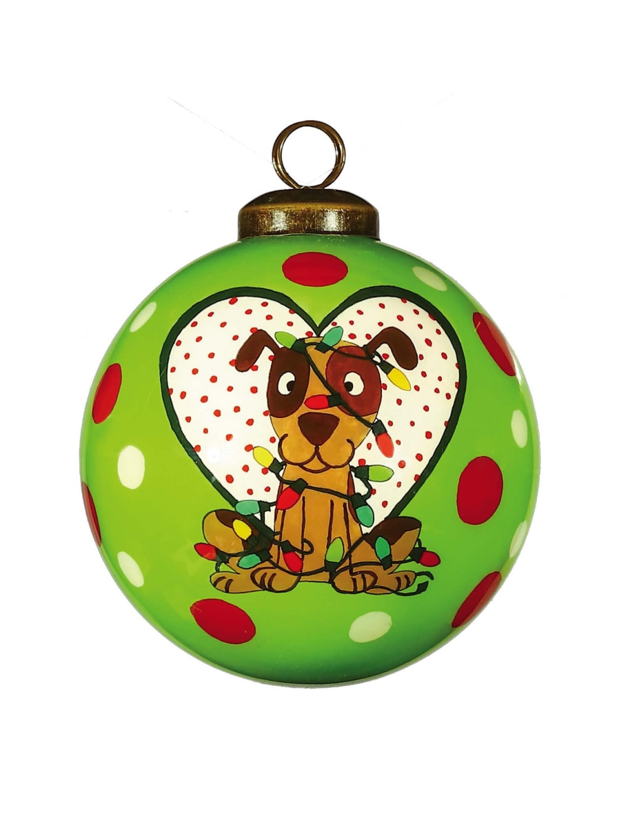 Picture of HomeRoots 477473 Charming Dog in A Heart Hand Painted Mouth Blown Glass Ornament, Multi Color