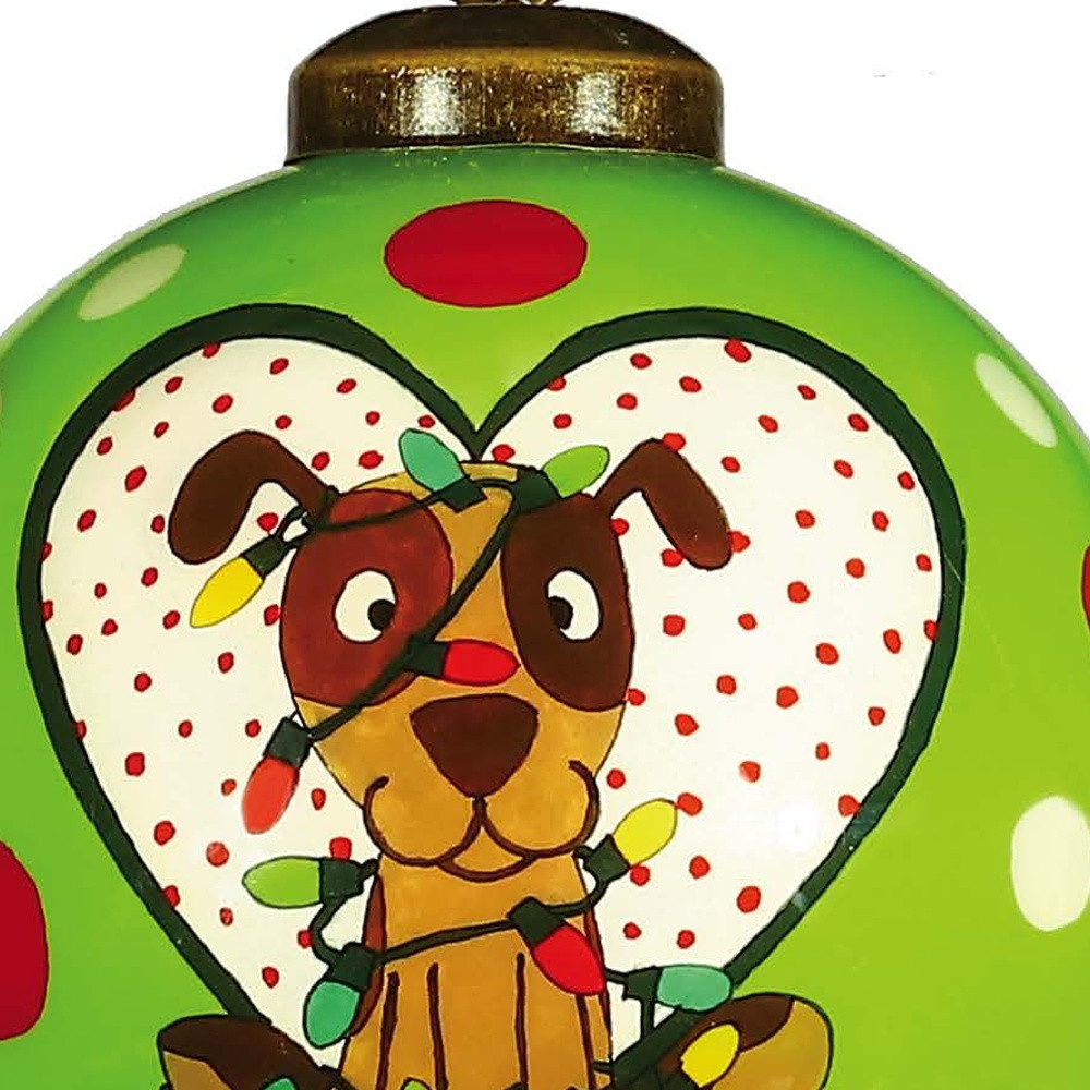 Picture of HomeRoots 477473 Charming Dog in A Heart Hand Painted Mouth Blown Glass Ornament, Multi Color