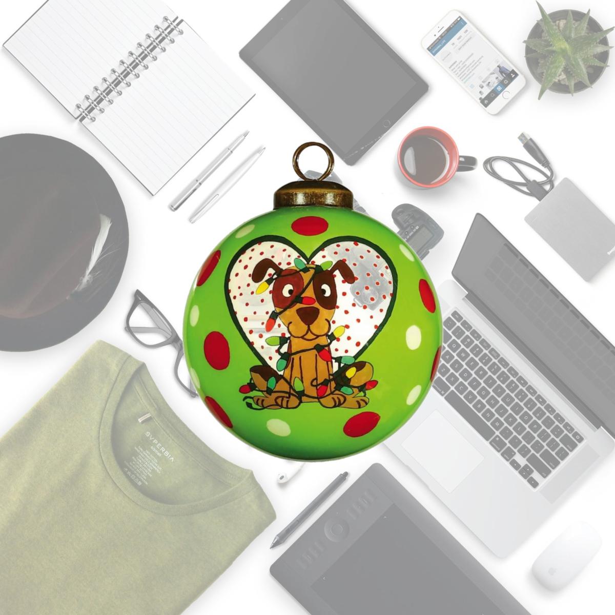 Picture of HomeRoots 477473 Charming Dog in A Heart Hand Painted Mouth Blown Glass Ornament, Multi Color