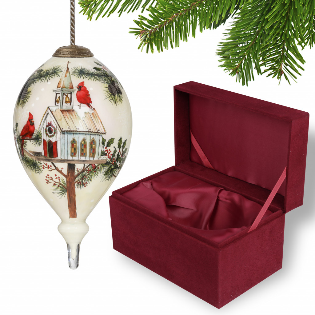 Picture of HomeRoots 477480 Home of the Red Cardinals Hand Painted Mouth Blown Glass Ornament, Multi Color