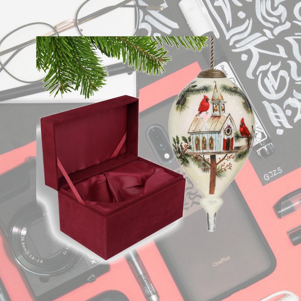 Picture of HomeRoots 477480 Home of the Red Cardinals Hand Painted Mouth Blown Glass Ornament, Multi Color