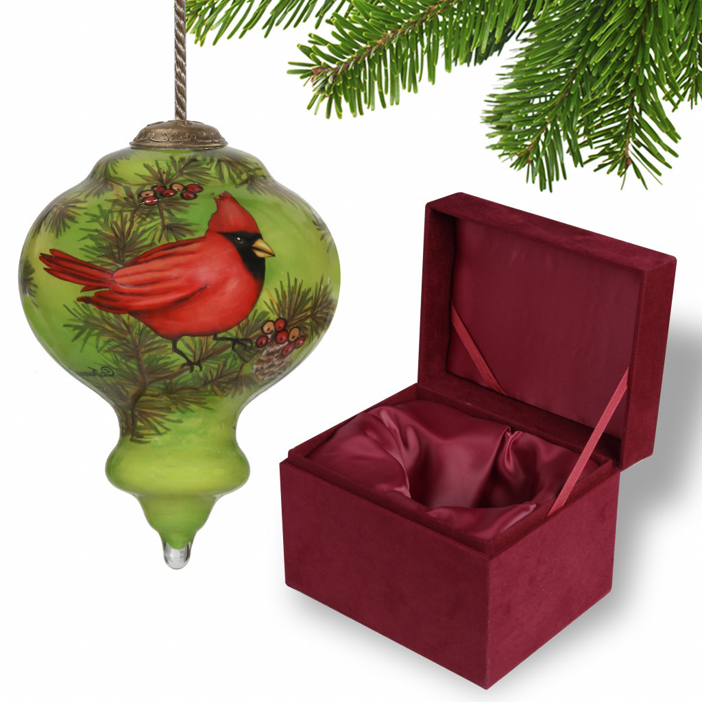 Picture of HomeRoots 477483 Majestic Cardinal Hand Painted Mouth Blown Glass Ornament, Red