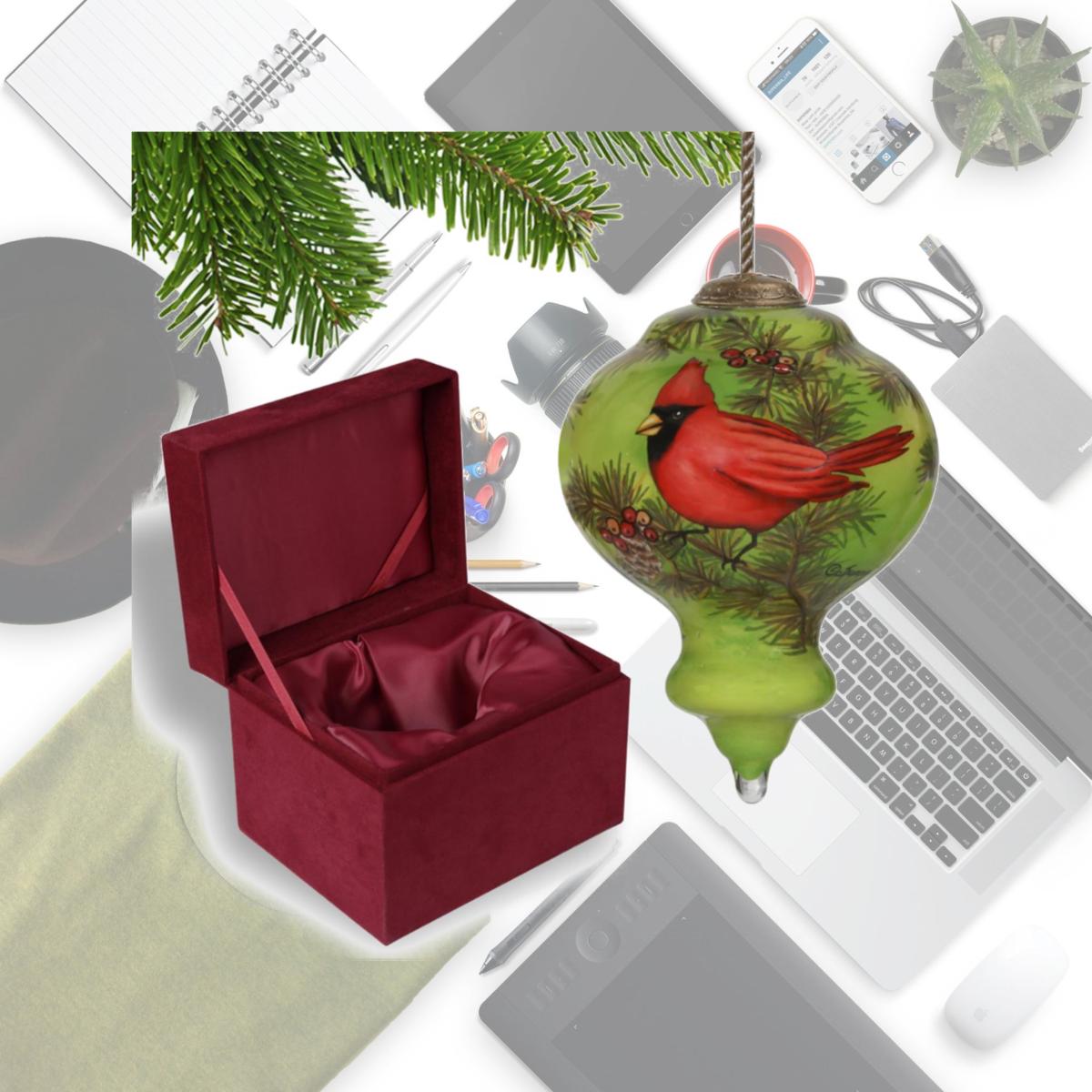 Picture of HomeRoots 477483 Majestic Cardinal Hand Painted Mouth Blown Glass Ornament, Red