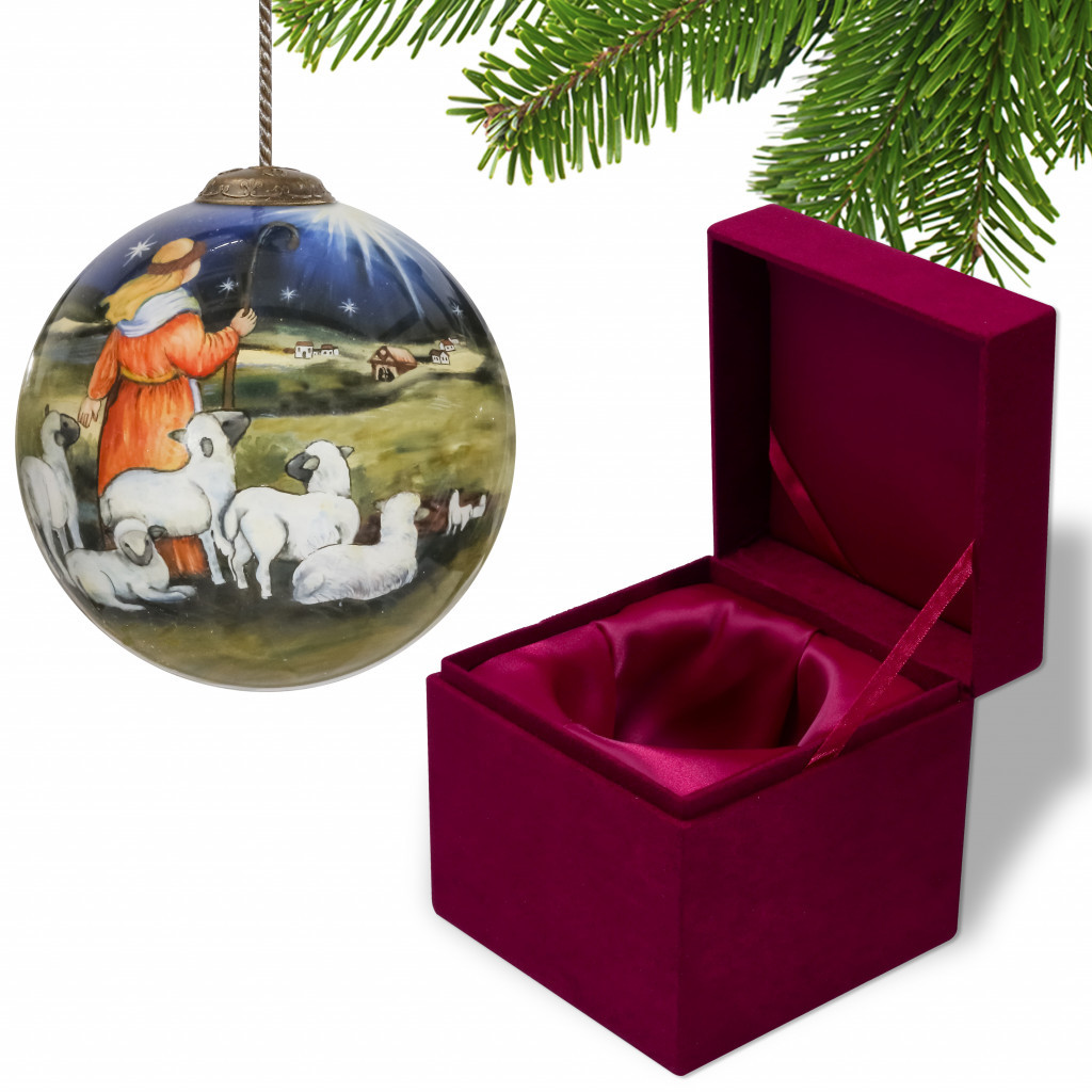 Picture of HomeRoots 477484 Shepherd Gazing Into the Star of Bethlehem Hand Painted Mouth Blown Glass Ornament, Multi Color