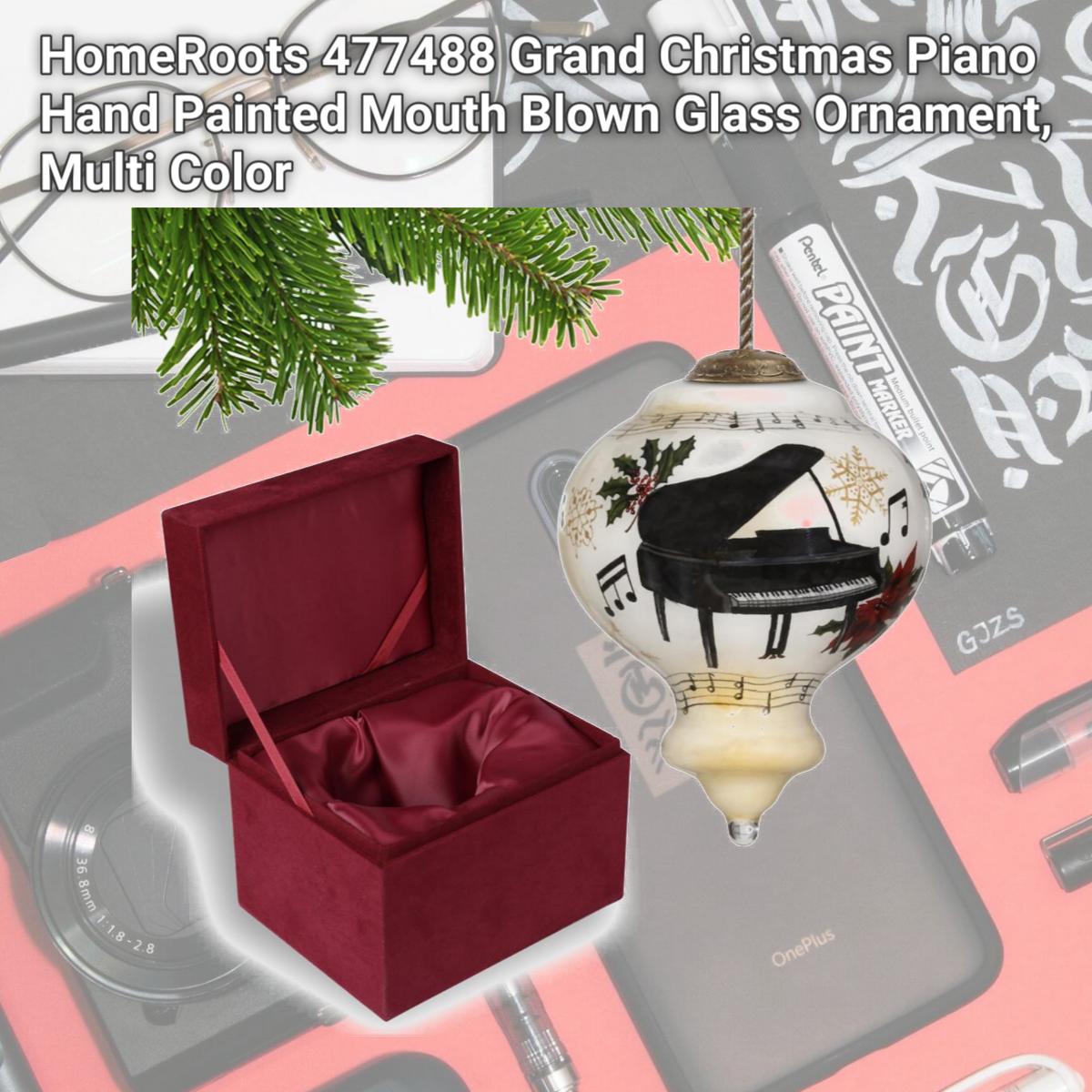 Picture of HomeRoots 477488 Grand Christmas Piano Hand Painted Mouth Blown Glass Ornament, Multi Color