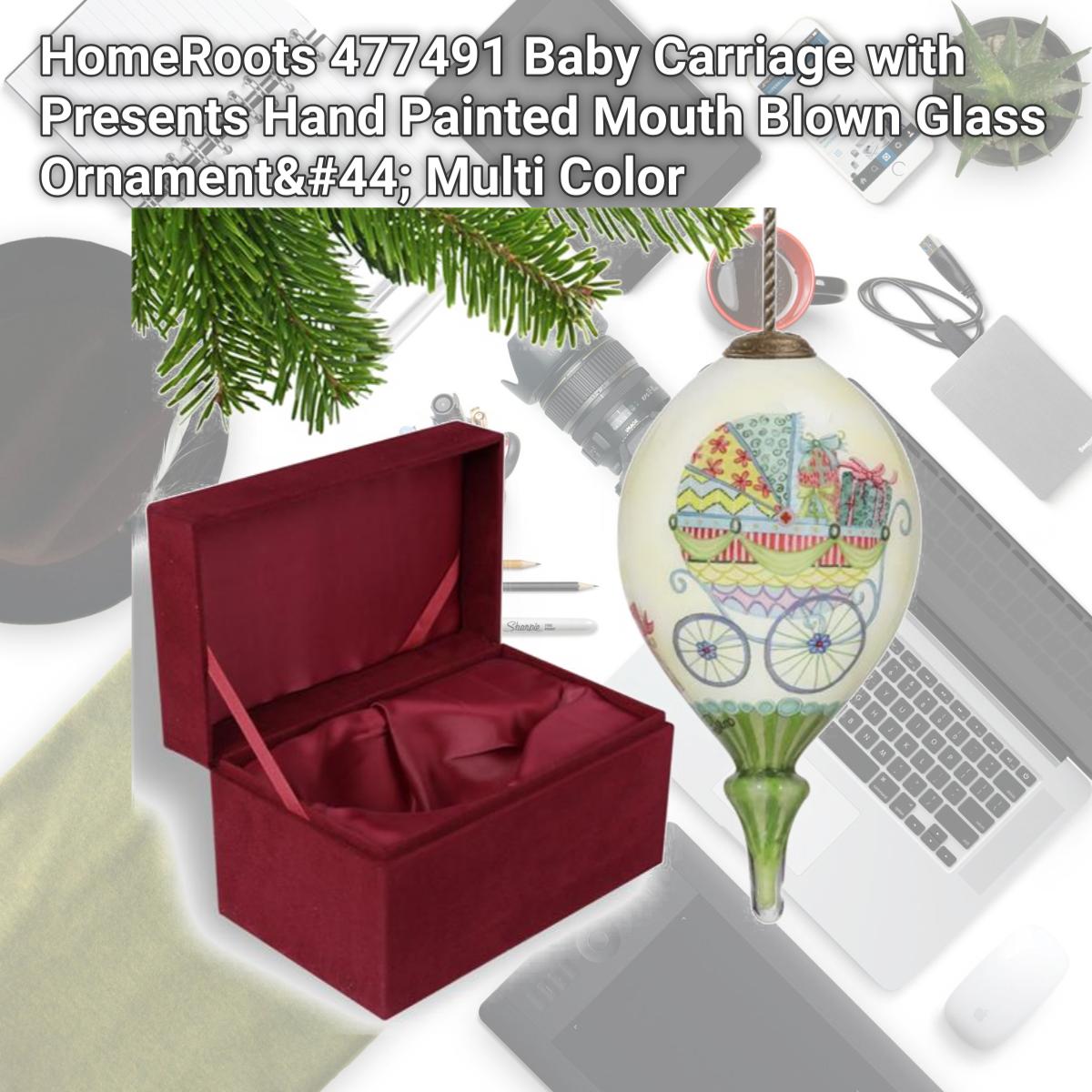 Picture of HomeRoots 477491 Baby Carriage with Presents Hand Painted Mouth Blown Glass Ornament&#44; Multi Color