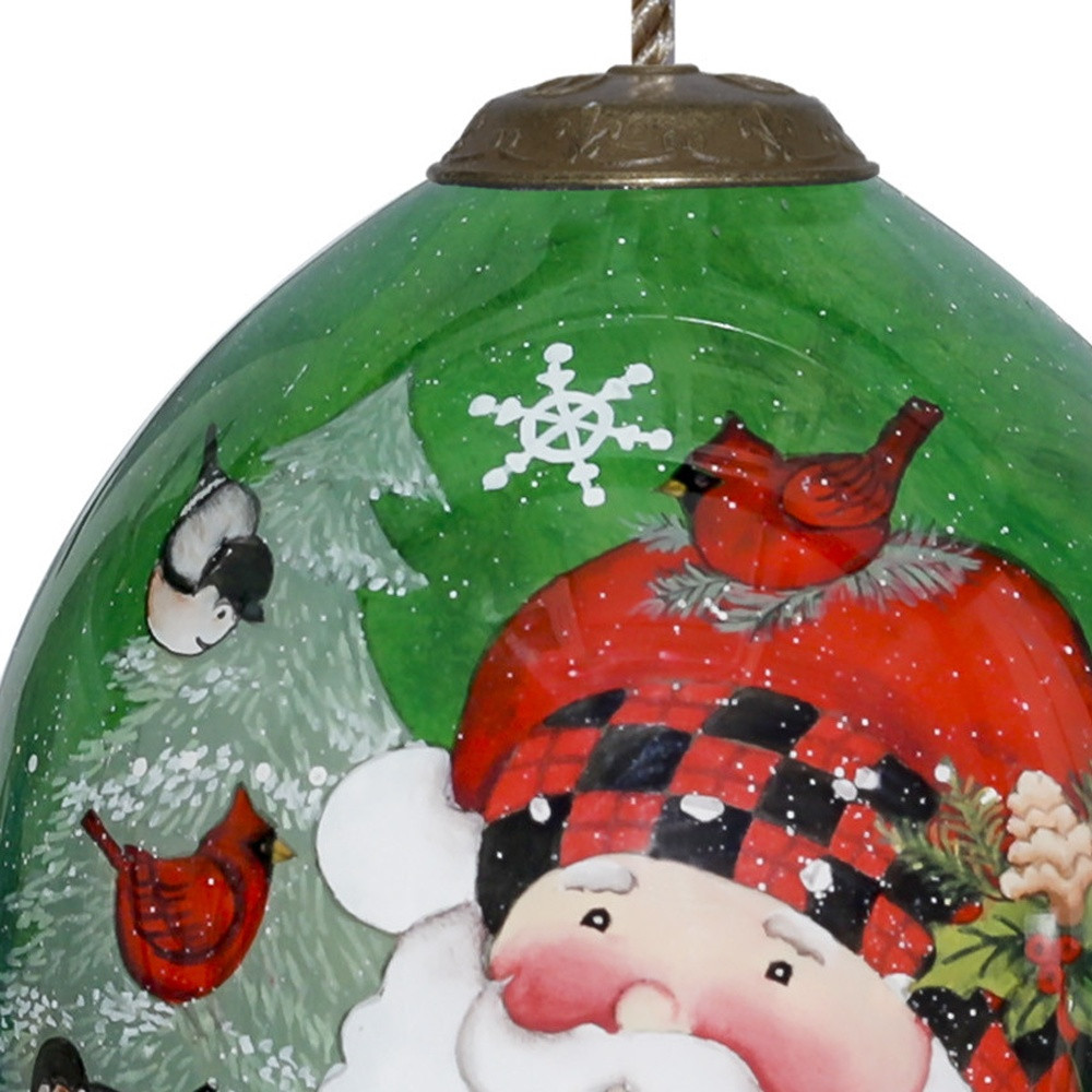 Picture of HomeRoots 477496 Plaid Santa with Cardinals Hand Painted Mouth Blown Glass Ornament, Multi Color
