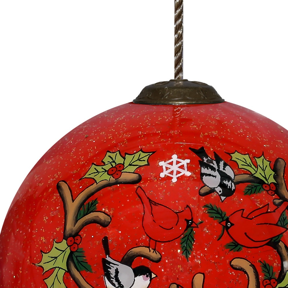 Picture of HomeRoots 477498 Reindeer with Plaids & Cardinals Hand Painted Mouth Blown Glass Ornament&#44; Multi Color