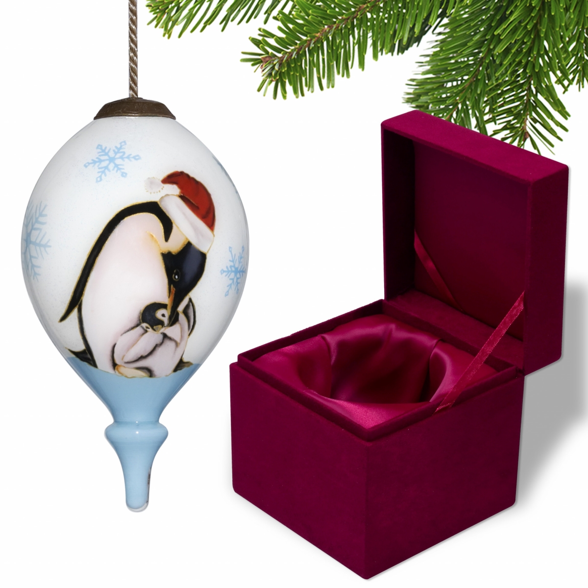 Picture of HomeRoots 477501 Penguin Mother & Child Hand Painted Mouth Blown Glass Ornament&#44; Multi Color