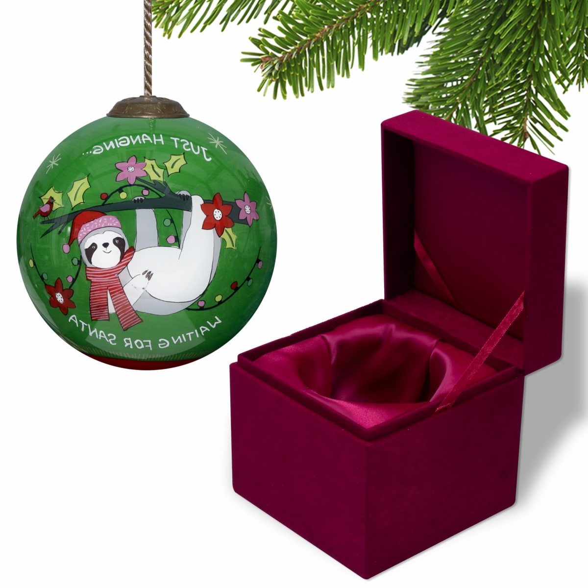 Picture of HomeRoots 477506 Just Hanging Sloth Merry Lights Hand Painted Mouth Blown Glass Ornament, Multi Color