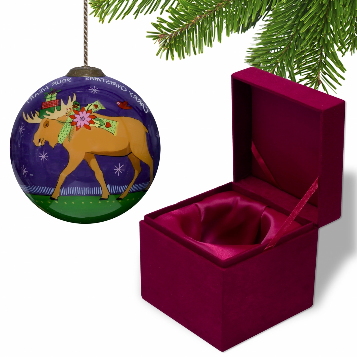 Picture of HomeRoots 477507 Christmas Moose Walking Hand Painted Mouth Blown Glass Ornament, Multi Color