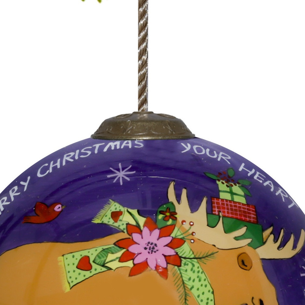 Picture of HomeRoots 477507 Christmas Moose Walking Hand Painted Mouth Blown Glass Ornament, Multi Color