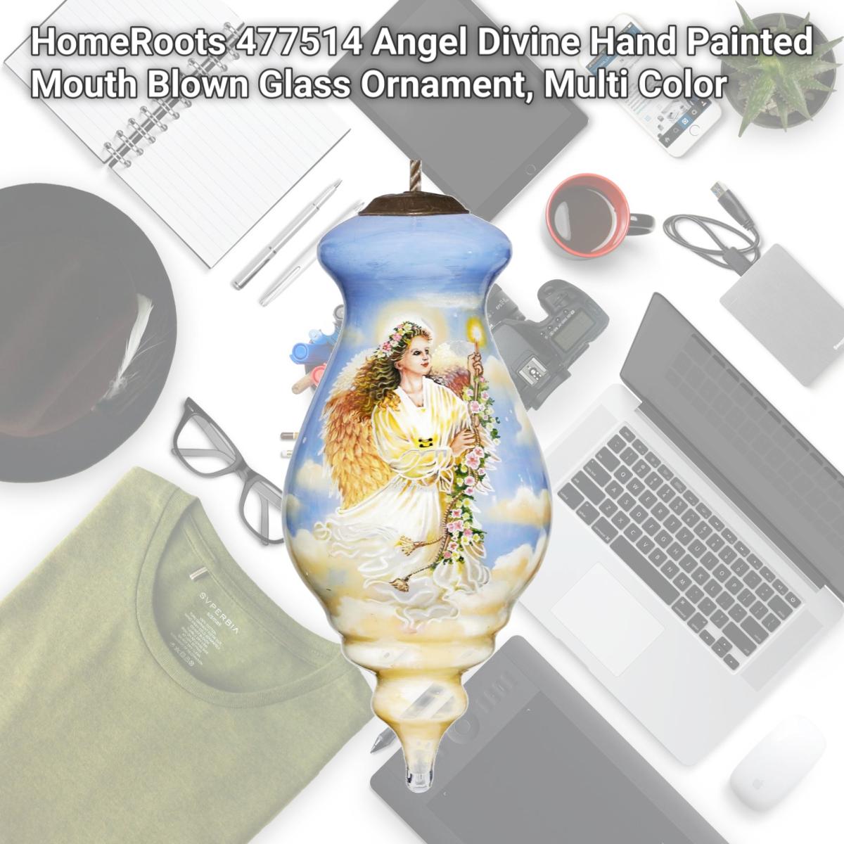 Picture of HomeRoots 477514 Angel Divine Hand Painted Mouth Blown Glass Ornament, Multi Color