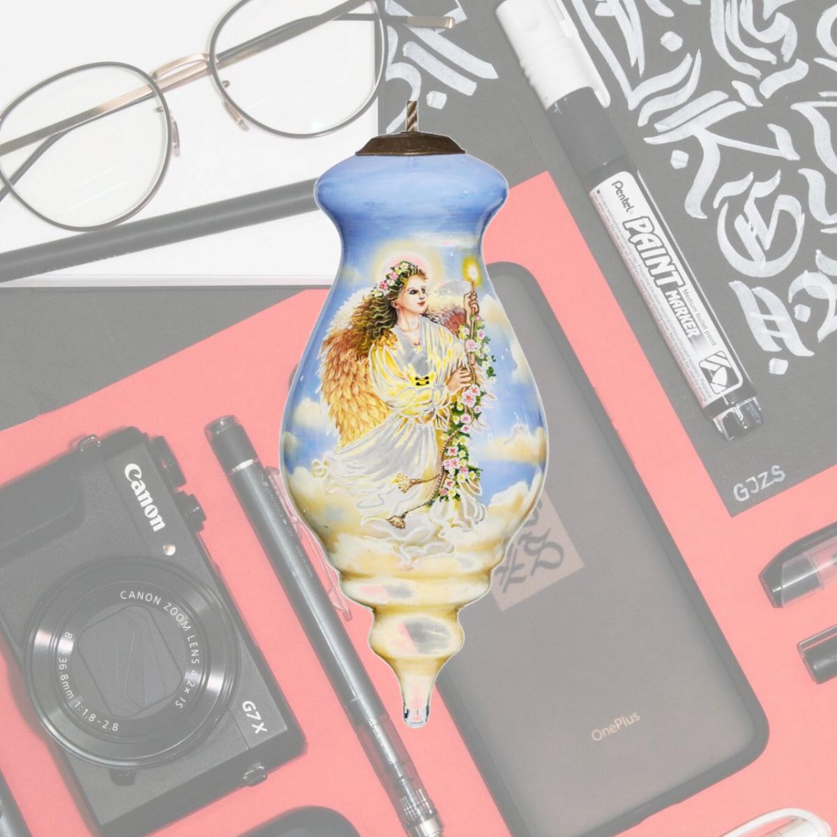 Picture of HomeRoots 477514 Angel Divine Hand Painted Mouth Blown Glass Ornament, Multi Color