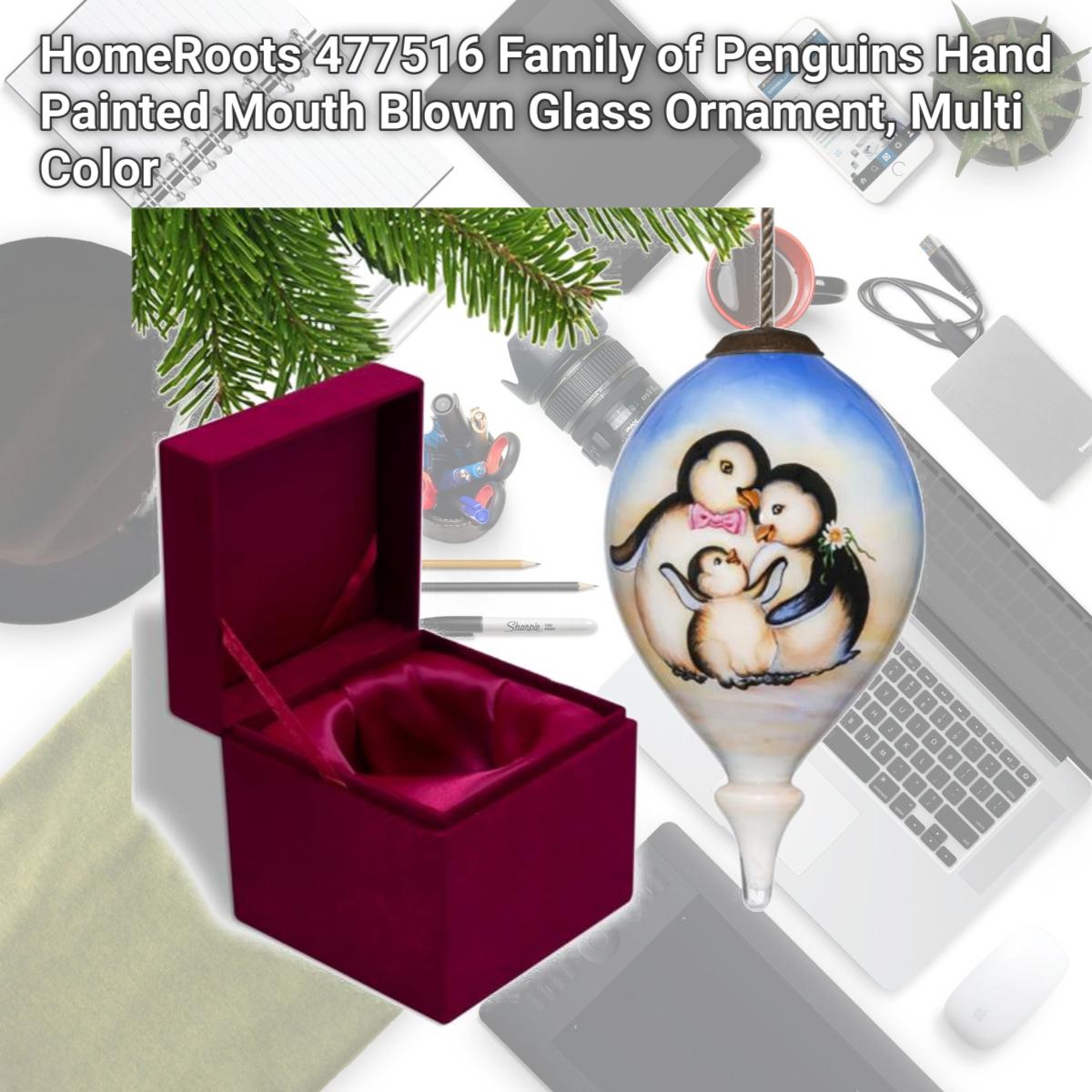 Picture of HomeRoots 477516 Family of Penguins Hand Painted Mouth Blown Glass Ornament, Multi Color