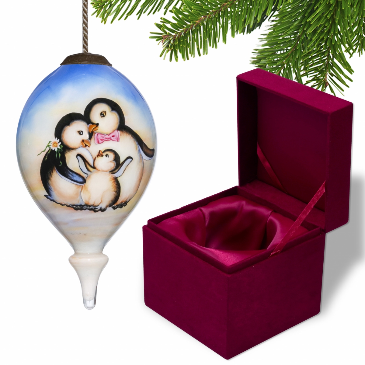 Picture of HomeRoots 477516 Family of Penguins Hand Painted Mouth Blown Glass Ornament, Multi Color